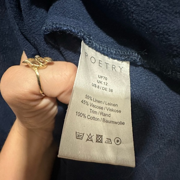 POETRY Overlayer Shirt Midi Dress Size 8 Navy Linen Blend Lagenlook with pockets - Picture 6 of 7